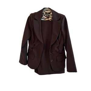 T. Milano 2 pc Pantsuit Dk Purple with Animal Print Lining Size 12 Work Church